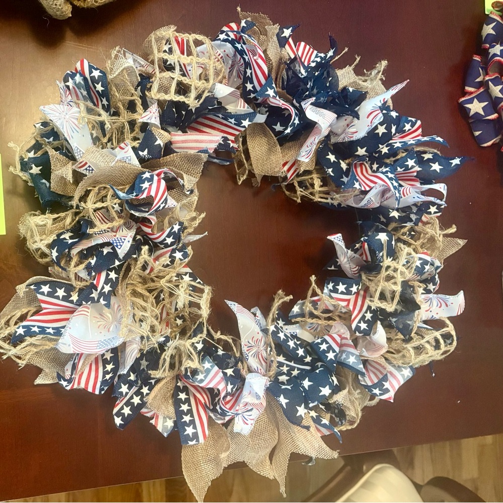 Patriotic Burlap and Ribbon Wreath